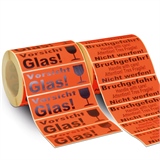 Haftetiketten, selbstklebend, mit Warnhinweis -Bruchgefahr- und -Vorsicht Glas-