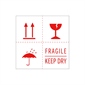 Warnetiketten selbstklebend - 100 x 100 mm - weiß mit rotem Druck Fragile -Keep dry - Regenschirm - Kelch - Doppelpfeile nach oben - HILDE24 Verpackungen