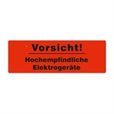 Warnetiketten selbstklebend - 150 x 50 mm - leuchtrot mit schwarzem Druck Vorsicht! Hochempfindliche Elektrogeräte - HILDE24 Verpackungen