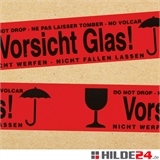 Warnklebeband - Vorsicht Glas, Nicht werfen, Nicht fallen lassen - HILDE24 Verpackungen